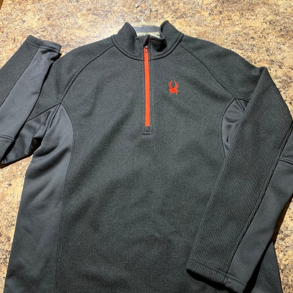 Black long sleeve SPYDER pullover / jacket with 1/3 zipper in red & red spyder